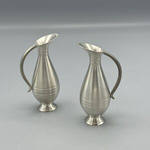 Vtg Pair of Selangor Pewter 4 Inch Jug Bud Vases Singapore Malaysia Home Accents
